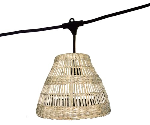 Lumisky Lichterkette mit Lampenschirm aus Seegras im Boho-Stil, 7-flammig, E27-Fassung, warmweiß, 6 m