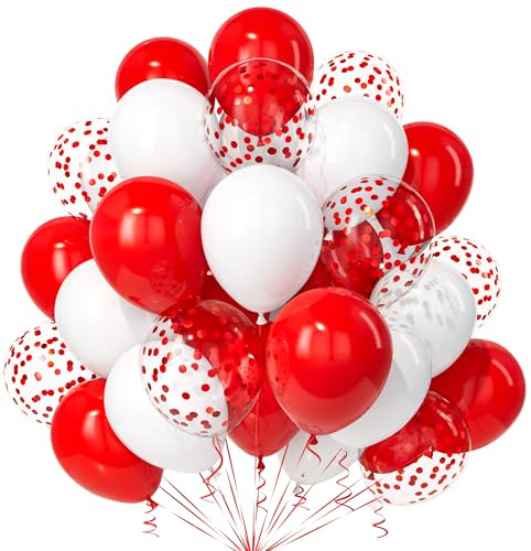 Teselife Palloncini Rosso Bianco, 30Pezzi Opaco Bianco Rosso Confetti Palloncino Ragazza Donne Principessa Compleanno Anniversario Matrimonio Fidanzamento Addio Nubilato Valentino Capodanno Decora