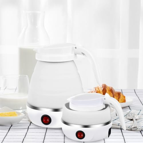 Blendra Foldable Electric Kettle, 600ml Travel Mini Kettle, Silicone Lightweight Tea Coffee Maker, Portable with Separable Power Cord for Outdoor Hiking Camping (White)