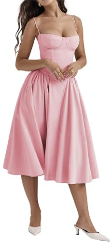 GETMINT Abito corsetto floreale da donna, elegante, con spalline sottili, bustier, abito longuette, linea A, casual, da spiaggia, senza maniche, rosa, S