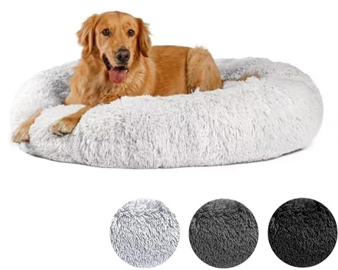 DreamyPets Hundebett Donut - Das Original - waschbar [M, 80cm, Schwarz] Hundekissen, Hundekorb, Flauschiges Hundebett für große, mittelgroße & kleine Hunde (Schwarz, M)