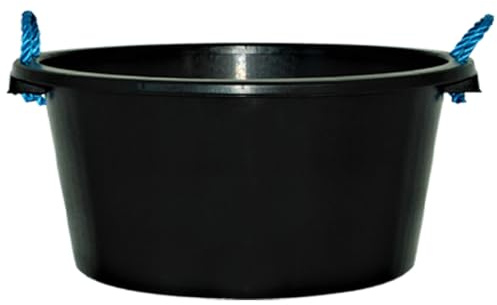 1 X 70L Black Plastic Bucket Heavy Duty Extra Large Capacity Mixing Cement Storage Tub with Rope Handles for Gardening, Toy Storage & Multi-Purpose Ideal for Home, Animal Feeding, Construction