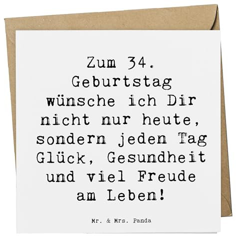 Mr. & Mrs. Panda Glückwunschkarte Spruch 34. Geburtstag - Geschenk, Klappkarte, Grußkarte, Geschenke, Freude, Alter, faltkarte, Ideen, Happy Birthday, gutes neues Lebensjahr, anlasskarte, doppelkarte