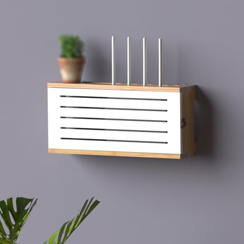 Yiustldd Router-Regal, Wandmontiertes Kabelmanagement aus Holz, Ideal für Router, TV-Boxen, Set-Top-Boxen und mehr, Klassisches Design, 42,5 x 10 x 20 cm