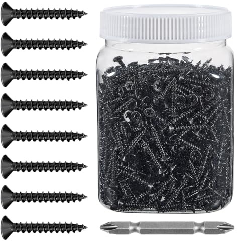 Xrfoiniu 1000PCS Black Wood Screws #6X 1 Black Screws of Wood with Cross Drive for Furniture Assembly Home Embellishment Woodworking DIY Endeavors (1000, Black, #6x1)
