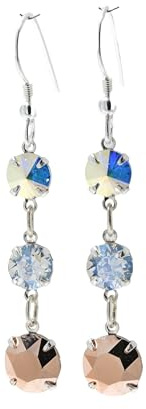 pewterhooter Sterling Silver Crystal Drop Earrings for Women (Rose Gold)