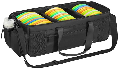 ITHWIU Discgolf-Aufbewahrungstasche, langlebig, großes Fassungsvermögen, mit Trennwänden und mehreren Seitentaschen, Schwarz