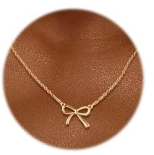 FloralGrace Collana con fiocco in oro da donna, placcato in oro 14 carati, gioielli con nodo a farfalla da donna, elegante catena con fiocco dorato
