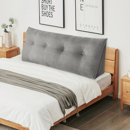OHMG Weiches Keilkissen Bett Großes Rückenkissen,bequem und stützend, Lesekissen Wandkissen Lendenkissen für Couch und Betten,Stützkissen,Nackenkissen mit abnehmbarem Bezug (Grau, 140 * 50 * 20cm)