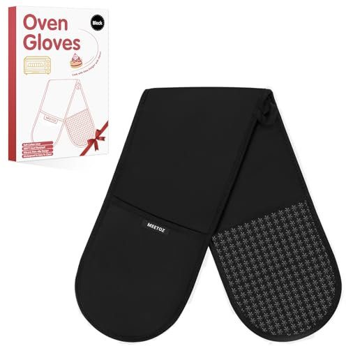 MEETOZ Double Oven Gloves, 260°C/500°F Heat Resistant Oven Mitt Set, Silicone Non-slip Design Oven Gloves, 84 x18cm Cotton Pot Holder Kitchen Accessories for Home Cooking