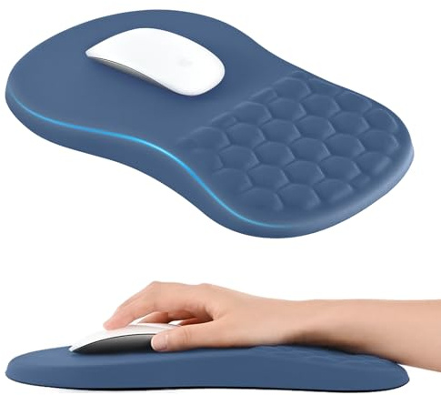 EooCoo Musmatta med Handledsstöd och Massagedesign, Gaming Ergonomisk Musmatta, Ergonomic Mouse Pad, Smärtlindring Mousepad med Slät Lycra Yta, Hem & Kontor PC Skrivbordstillbehör, Marinblå