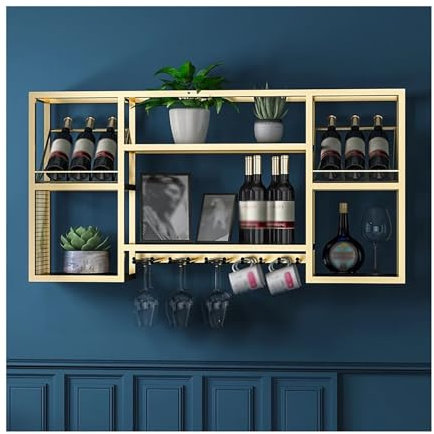 Générique Rack d'affichage à vin en métal avec lumière LED - étagères d'alcool industrielles murales avec Porte-Verre en Verre pour la Maison Mini-Barre - unité de Rangement Flottante