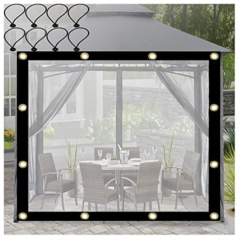 Toldo transparente de pared lateral con cordón elástico, duradero, multiusos, 2 x 4 m, para garaje, pabellón, jardín, refugio exterior resistente a la intemperie