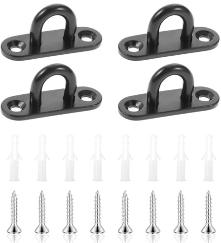 Xiciki 4 Pcs Ceiling Hooks, Stainless Steel Oblong Pad Eye Plate, D Rings Heavy Duty, U Shaped Brackets Metal for Hanging, Marine Hardware Staple Hook Loop with 16 Screws and Plastic Plugs