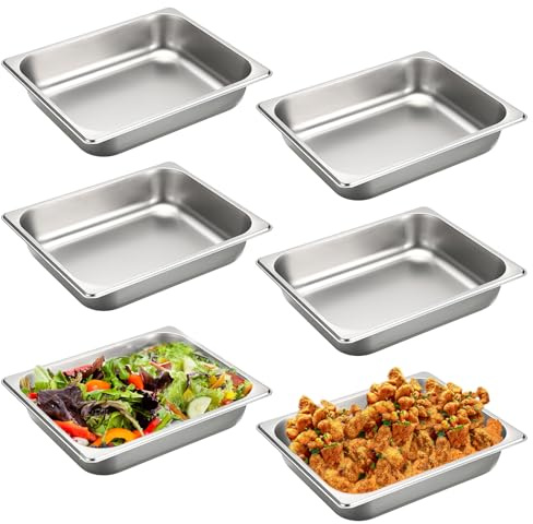 SUMNACON 6pcs 1/2 Gastronormbehälter aus lebensmittelecht Edelstahl, Stapelbare Panierset, von -60° bis 400°C, Spülmaschinenfest Panierschalen für Schnitzel Fleisch Fisch Obst Eis Sauce 6,5cm hoch