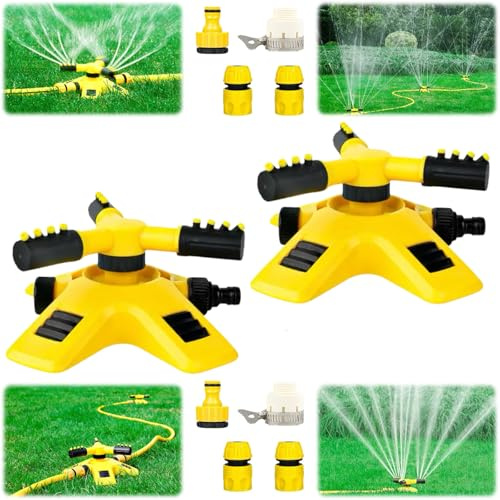 Arroseur de jardin pour pelouse, rotatif à 360 ° avec 3 bras réglables pour régler la plage de pulvérisation d'eau, système d'arrosage automatique pour jardin, herbe, plantes et irrigation