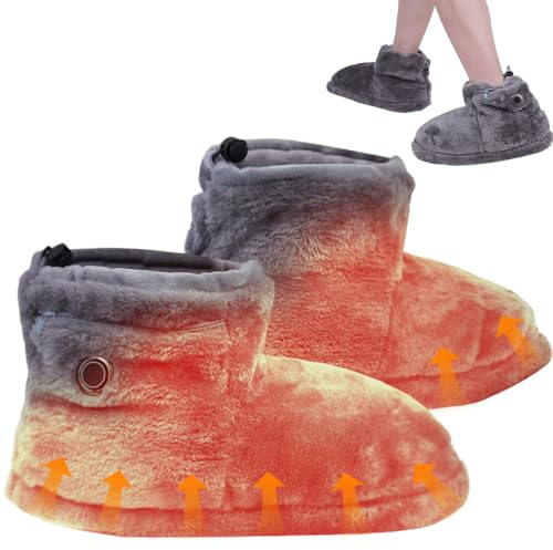 HOVCEH Electric Heated Slippers, Electric Foot Warmer with 5 Heating Levels, USB Heated Slippers for Women Men, Heated Foot Warmers Rechargeable, Feet Warmers Rechargeable for Home Office Use, Grey