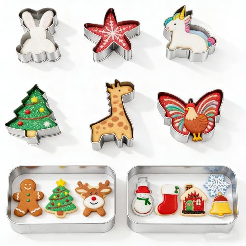 Jecdfs 8-teiliges Set Keksausstecher aus Edelstahl – Plätzchenausstecher für Weihnachten, Ostern und Kindergeburtstagsfeiern – Dinosaurier, Weihnachtsbaum, Schmetterling, Bär und mehr