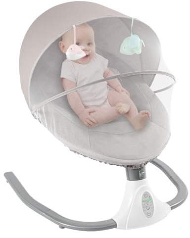 BalancelleBebe Electrique,Balancellepour BéBéBalancelle,Balancer BéBés,avec Parasol et Tente,Il Convient aux Familles avec des BéBéS âGéS de 0 à 18 Mois et Pesant (Gris)