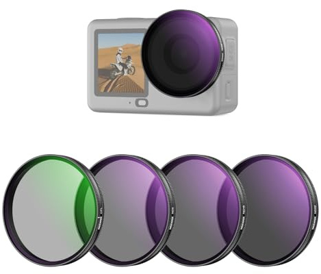 NEEWER CPL + ND Filter Set Kompatibel mit DJI Osmo Action 6 nur, 4er Pack ND8/16/32 Einstellbarer zirkularer Polfilter Graufilter, Snap On mehrfachbeschichtetes HD Action Cam Fotografie Zubehör FL-B1