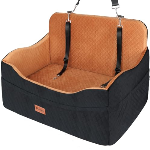 Vivifying Dog Car Seat, Memory Foam Large Back Seat Dog Bed (Black&Brown) | for Medium&Large or Two Small Up to 25KG, Detachable &10CM Height Elevated with Storage Pockets
