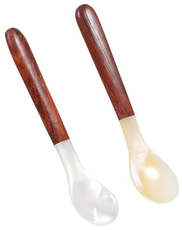 FOMIYES Cucharas de Madera para Café y Helado, 2 Piezas Textura Brillante y Diseño Creativo para Cocina y Aperitivos Estilo Aleatorio