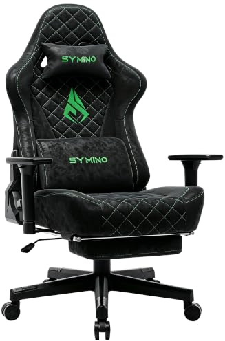 Symino Gaming Stuhl, Ergonomischer Gaming Sessel, Racing PC Stuhl | 200kg Belastbarkeit, 3D Armlehnen, Höhenverstellbar Drehbarer Schreibtischstuhl mit Fußstütze (Schwarz)