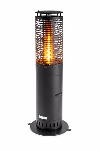 DREXON PATIO HEAT - Calefacción de terraza con pellets 6,86 kW - Calefacción exterior llama - Autonomía 2h - Estructura de acero y cristal - IPX4 - 26 x 26 x 95 cm
