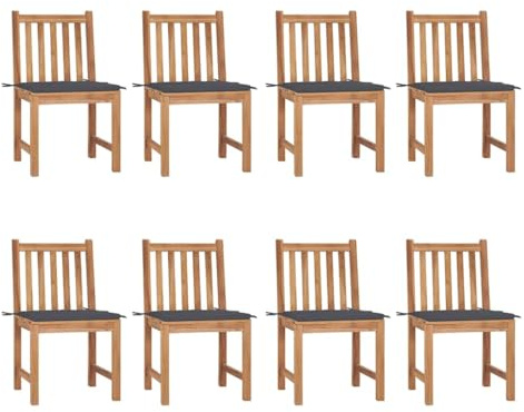 YuuSsea Trädgårdsstolar 8 st med kudde antracit massivt trä teak väderbeständig stapelbar bekväm för balkong terrass utomhus camping med armstöd och ryggstöd platsbesparande relaxstol