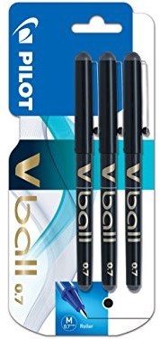 Pilot VBall 7 Rollerball Pen-Black (Pack of 3)
