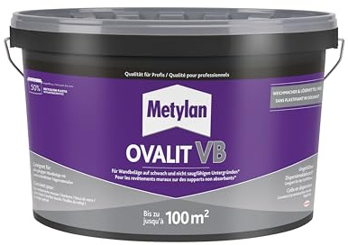 Metylan Ovalit VB Vinyl- und Bordüren-Kleber, für eine starke Verklebung auf saugfähigen und nicht saugfähigen Untergründen, trocknet transparent, 10kg