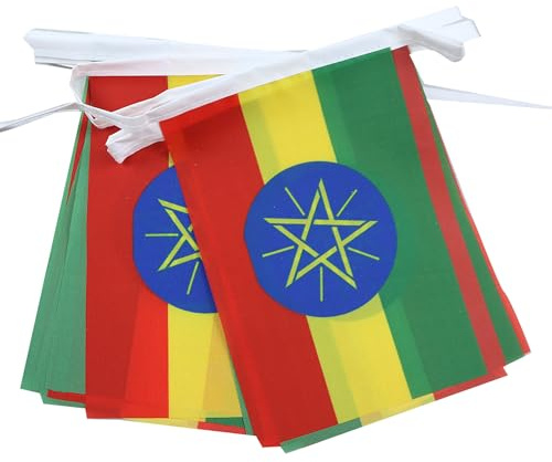 AZ FLAG - Garland med etiopisk flagga - 6 meter med 20 etiopiska vimplar på 21 x 14 cm - små flaggor 100% polyester - 60 g
