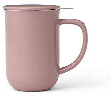 Viva Scandinavia Porzellan Tee Tasse mit Teesieb für lossen Tee, becher mit deckel, Kaffee-Becher mit Henkel, tee sieb edelstahl, 0,55 Liter, Stone Rose