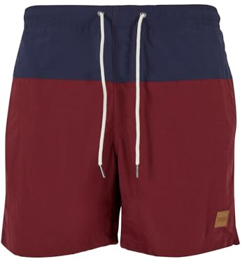 Urban Classics Herren Block Swim Shorts – Badeshorts mit Kordelzug & Taschen, schnelltrocknend, ideal für Strand, Pool & Urlaub,Burgunderrot.,4XL