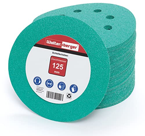 Woltersberger® Exzenter Schleifscheiben Ø 125mm | 8 Loch in grün | Schleifpapier für optimales schleifen, vielseitig einsetzbar, verschiedene Körnungen und Stückzahlen (50 Stück, P2000 Körnung)