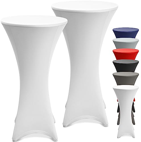 Beautissu 2er Set Stretch Stehtisch Hussen 80cm Weiß – Waschbar Bügelfrei Stehtisch Hussen für Stehtische Stehtischhussen rutschfest Verstärkung Fußbereich Tischhusse Tischdecke Stehtisch – Stella