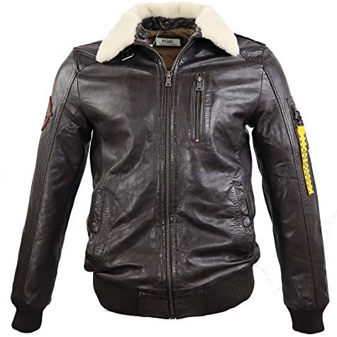 Tegi Herren Fliegerjacke – Fellkragen, Lammleder
