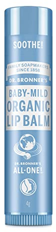 Dr Bronner's Baby Mild Lip Balm, Made with Organic Oils and No Synthetic Ingredients, Used for Lips, Dry Hands, Cuticles and Chapped Cheeks, Certified Fair Trade, 4g Bar