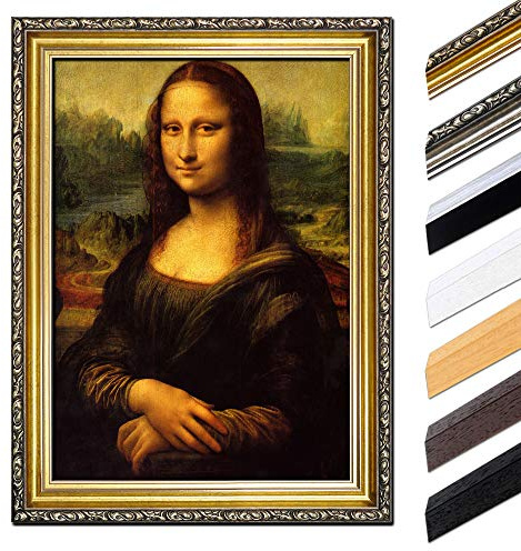 Bilderdepot24 Bild mit Rahmen - Leonardo da Vinci Mona Lisa 85x110 cm - Gerahmtes Leinwandbild Alte Meister - Antiker Rahmen Gold Barock, Klassisch