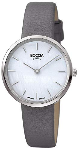 Boccia Damen Analog Quarz Uhr mit Leder Armband 3279-07, Grau/Silber, One Size