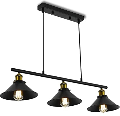 Timi Home Suspension industrielle à 3 lumières, lustre vintage avec abat-jour mat, hauteur et chute réglables, éclairage rétro pour cuisine, îlot, salle à manger, table de billard