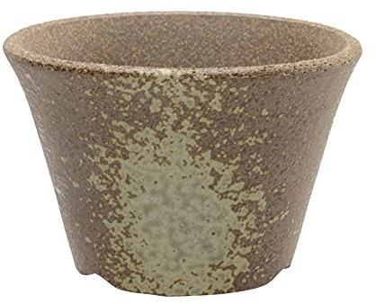 Wazakura Vaso Banko per Bonsai Fatto a Mano in Ceramica 11cm Realizzato in Giappone, Piccolo Vaso da Giardino per Piante Grasse e Suculente - Marrone e Bianco Oro