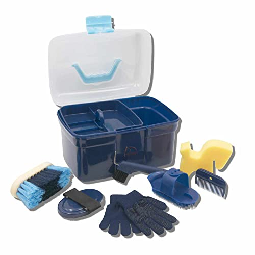 AMKA Putzbox gefüllt Putzkiste Putzzeug Pferdepflege Kinder 8teilig (dunkelblau)