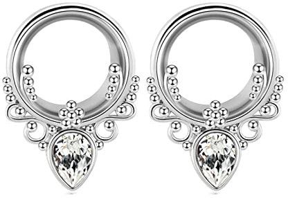 Gualiy 2 Stk Titan Ohr Flesh Tunnel, Tunnel Damen mit Filigranem Rand und Zirkonia Flesh Tunnel