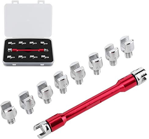 FTVOGUE Speichenschlüssel-Set CNC mit 10 Spitzen 5-6,8mm, 93mm, in Box, für Motorrad | Aluminiumlegierung, 10 Nippelgrößen in Aufbewahrungsbox, für Motorradfelgen Wartung, einfach zu wechseln