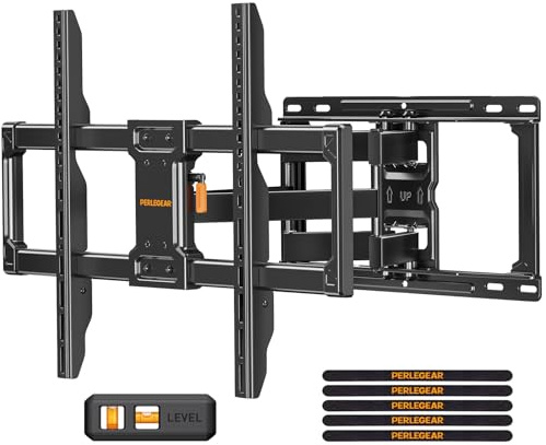 Perlegear Full Motion TV Wall Mount, Heavy Duty TV Mount for 42 55 65 75 85 86 inch Flat/Curved TVs up to 132 lbs, Swivel Tilt Articulating Wall Mount TV Bracket, 16 Studs, Max VESA 600x400mm, PGLF12