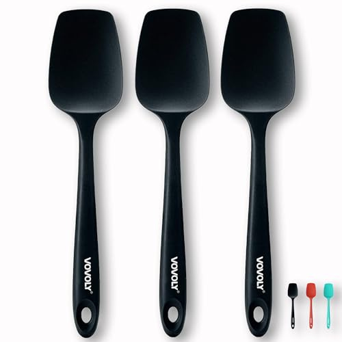 Silicone Spatula Set, High Heat Resistan Rubber Spoon Spatula, Non-Stick Spoonula with Seamless One Piece Design, Flexible Scrapers Baking Mixing Tool,3 Pack, Black