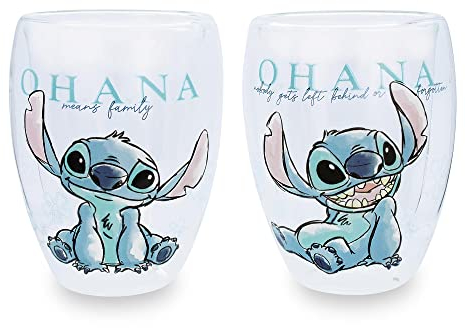 Disney Lilo and Stitch Ohana Means Family Floral Stemless Glasses | Set of 2