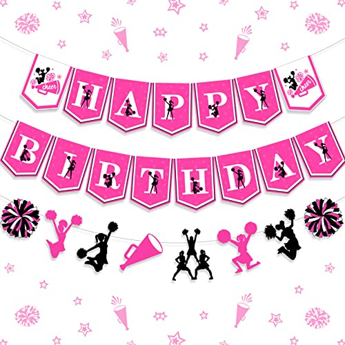 Cheerleading-Geburtstagsbanner, Cheerleader-Happy-Birthday-Wimpelkette, Banner für Mädchen, rosarot, Cheerleading-Thema, Geburtstagsparty-Dekoration, We've Got Spirit