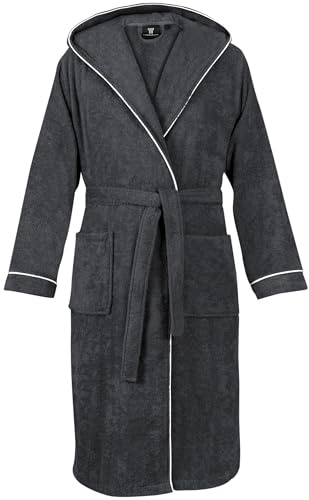 LAYNENBURG Bademantel Herren Frottee - Kapuze - Lang - 100% Baumwolle (360g/m2) - OEKO TEX Standard 100 - Größe (XL, Anthrazit)